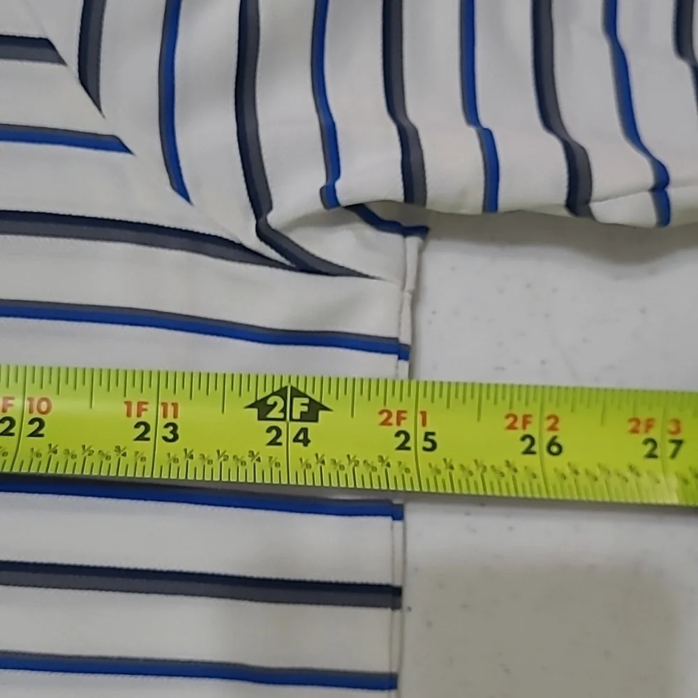Adidas White with Blue, Black & Grey Stripes Polo style shirt size XL